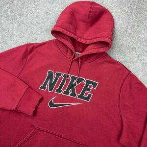 Nike Hoodie Mens 2XL Red Spellout Swoosh Pullover Fleece Athletic Sportswear